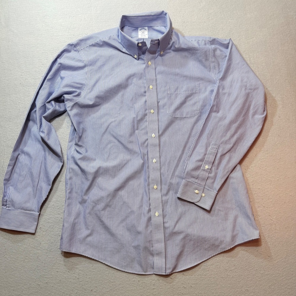 Brooks‎ Brothers Regent 17 6/7 Dress Shirt Blue Stripe Button Down Non Iron